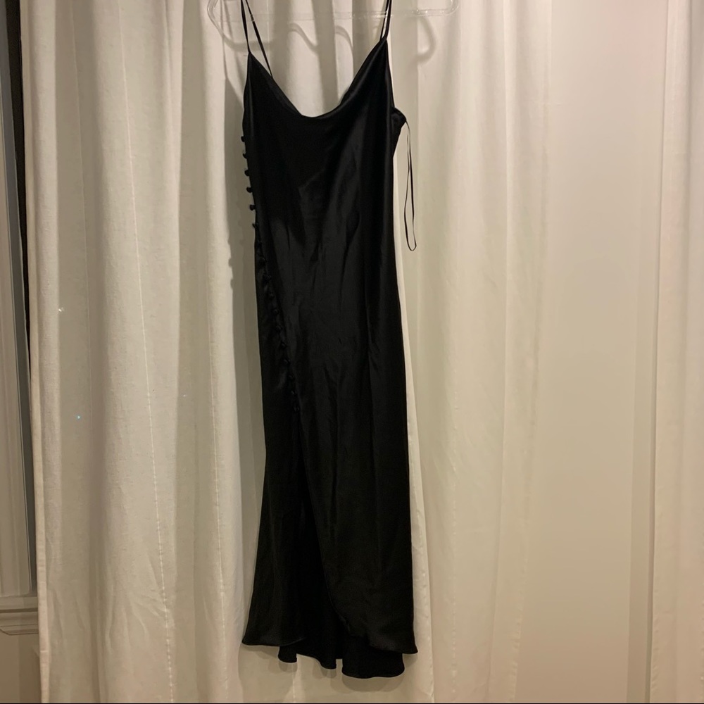 Zara satin, cowl neck black dress with slit - Picture 2 of 3